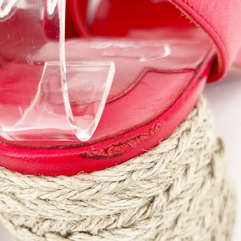 Christian Louboutin Summer Mariza 85 Red Leather Espadrilles Heels Sandals EU 37